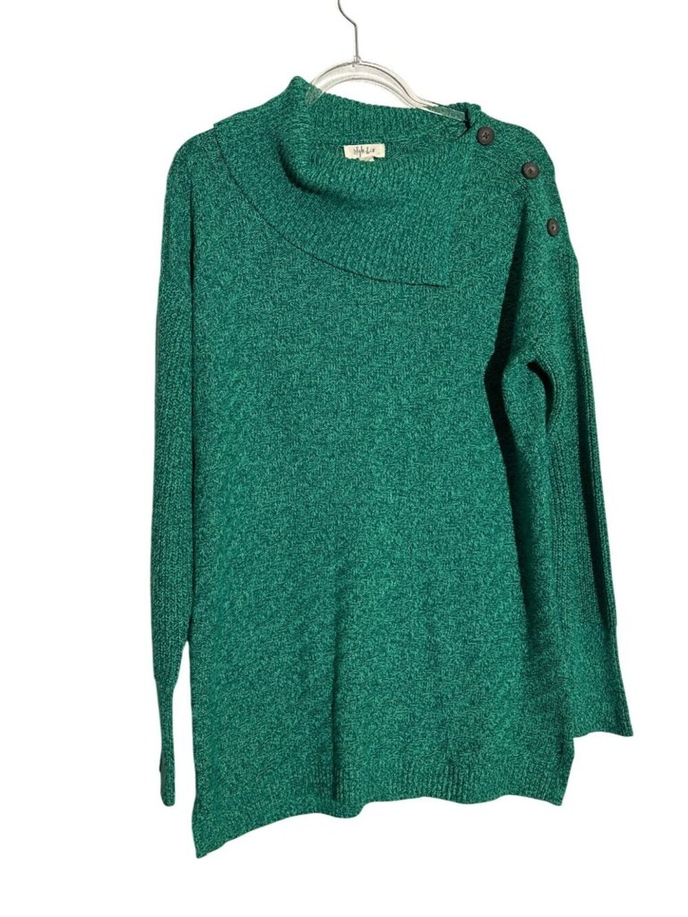 NWT Style & Co Green Marl Split Cowl Neck Cotton Blend Tunic Sweater XL